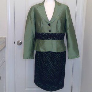 Allen A.B.S Green and Lace 2 Piece Skirt Suit